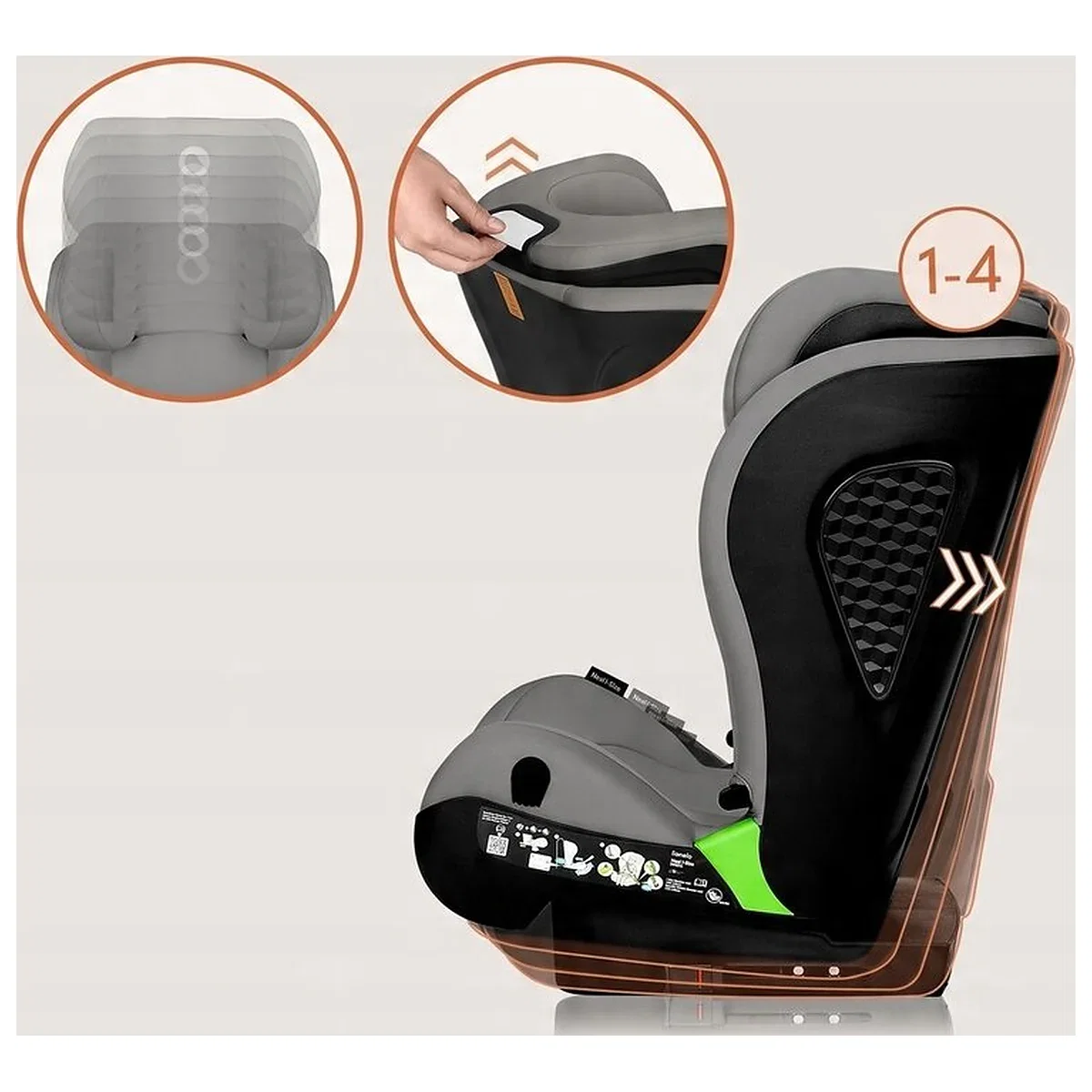 Scaun auto i-Size, Lionelo, Neal, Spatar reglabil in 4 pozitii, Tetiera in 10 pozitii, Suport sticla inclus, 15-36 Kg, [14]