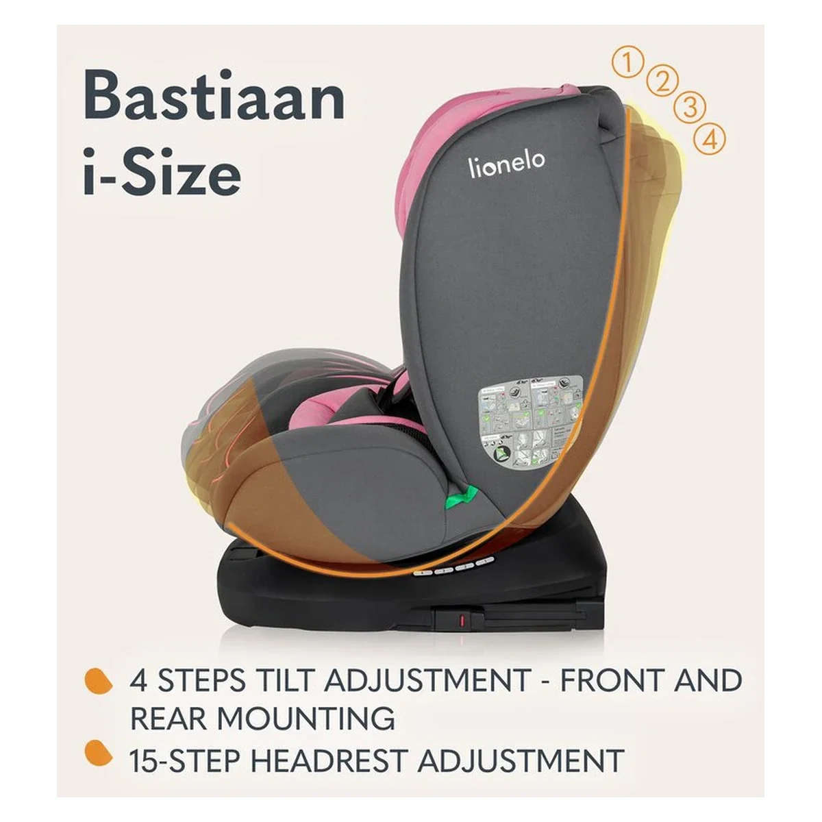 Scaun auto, Lionelo, Bastiaan i-Size, 4 in 1, Protectie laterala, Cu spatar inclinabil in 4 pozitii, Cu tetiera [20]