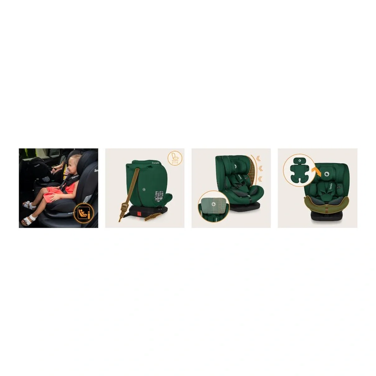Scaun auto, Lionelo, Bastiaan i-Size, 4 in 1, Rotire 360 grade, 0-36 Kg, 40-150 cm, Isofix, Verde [22]