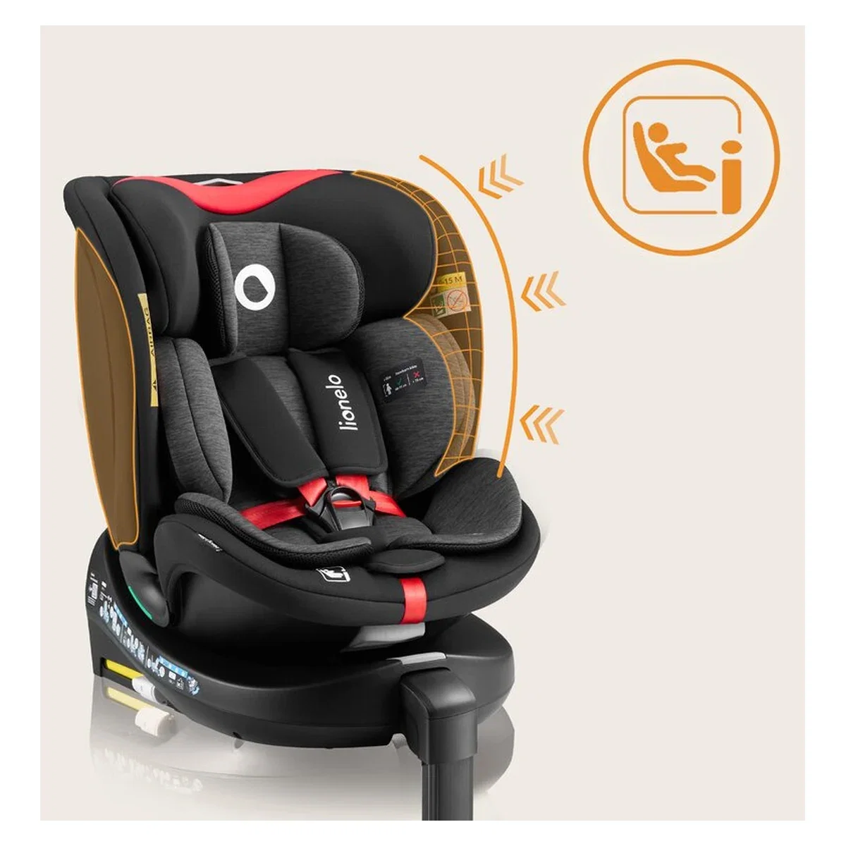 Scaun auto, Lionelo, i-Size Navy, 0-36 Kg, 40-150 cm, Cu isofix si picior de fixare, Protectie laterala, Rotire 360 [34]