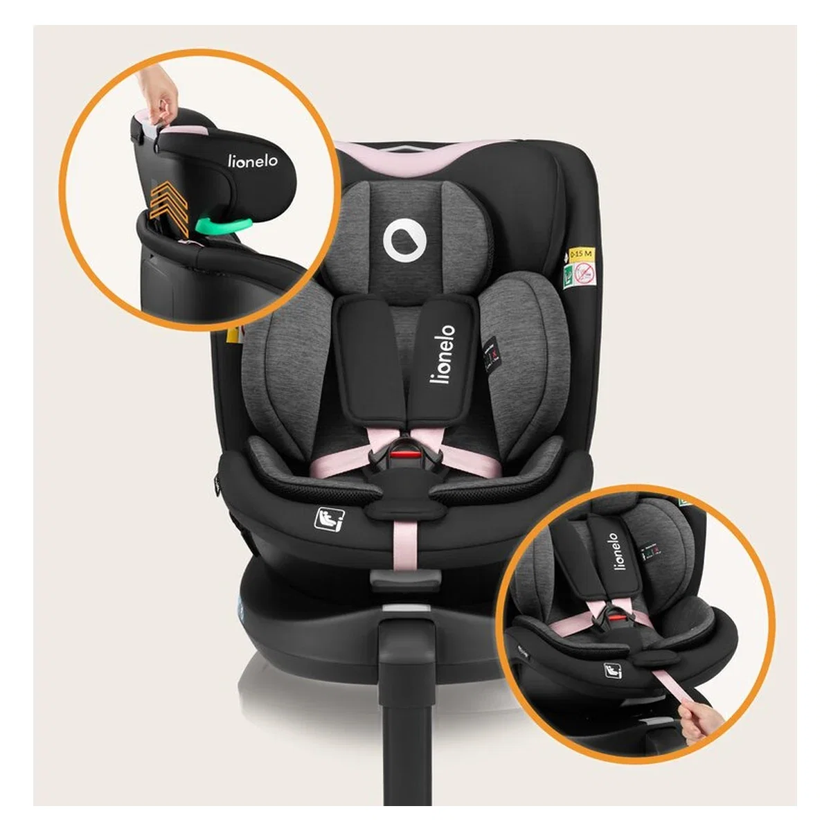 Scaun auto, Lionelo, i-Size Navy, 0-36 Kg, 40-150 cm, Cu isofix si picior de fixare, Protectie laterala, Rotire 360 [40]