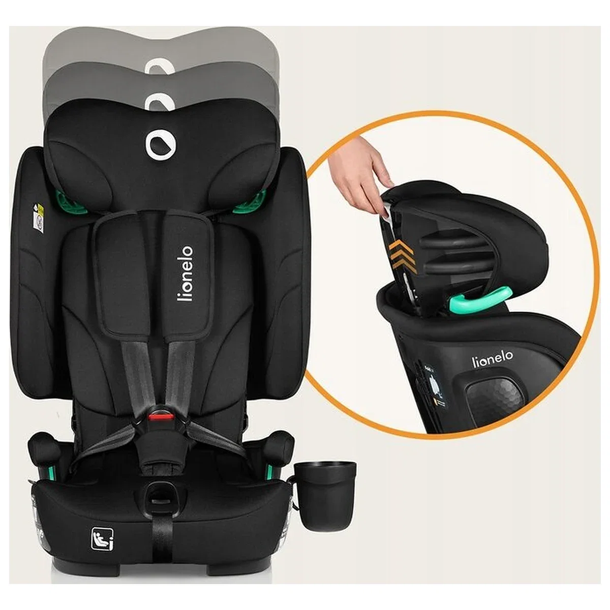 Scaun auto pliabil, Lionelo, Nelly, i-Size, 76- 150 cm, Tetiera reglabila in 15 pozitii, Spatar reglabil in 4 pozitii, [25]