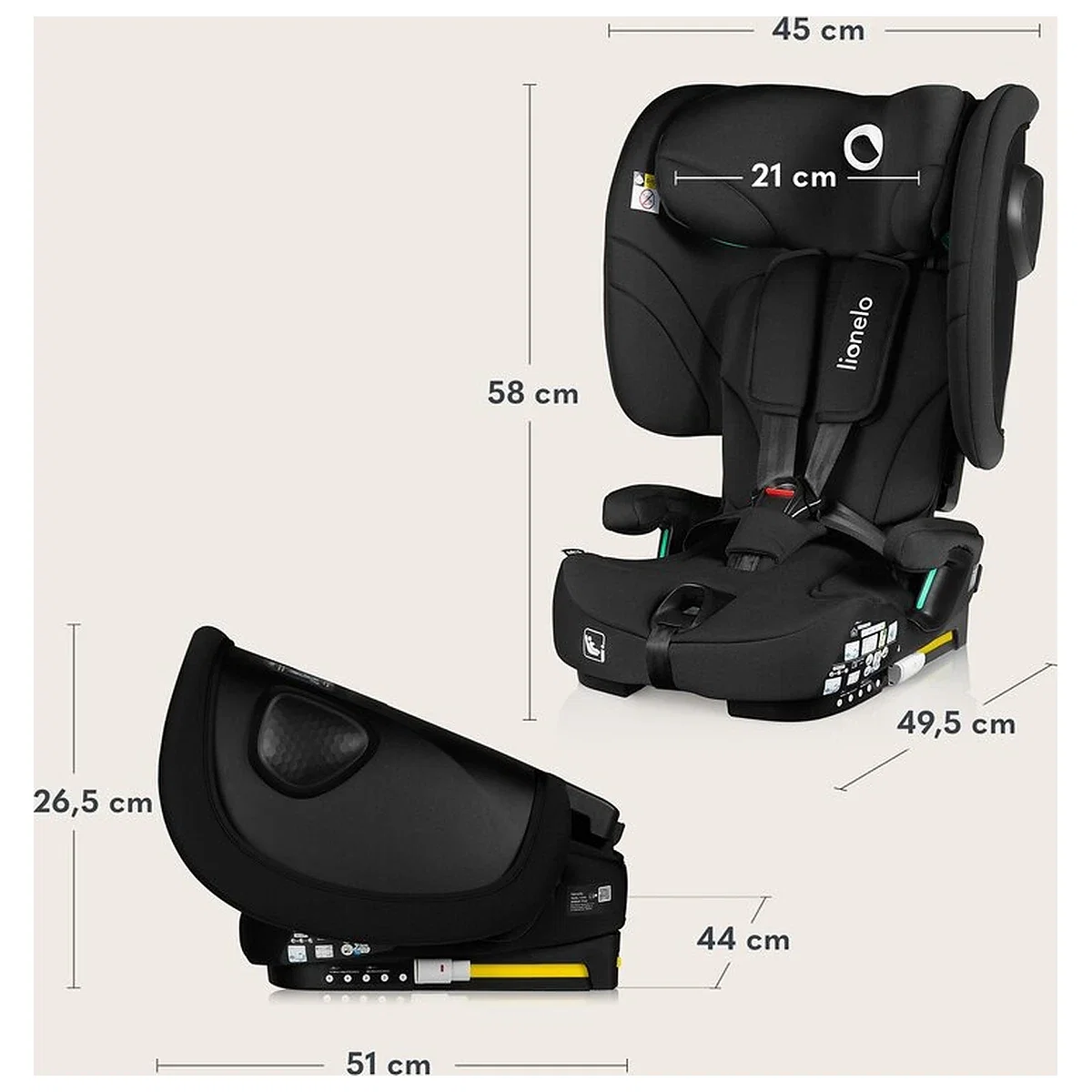 Scaun auto pliabil, Lionelo, Nelly, i-Size, 76- 150 cm, Tetiera reglabila in 15 pozitii, Spatar reglabil in 4 pozitii, [24]