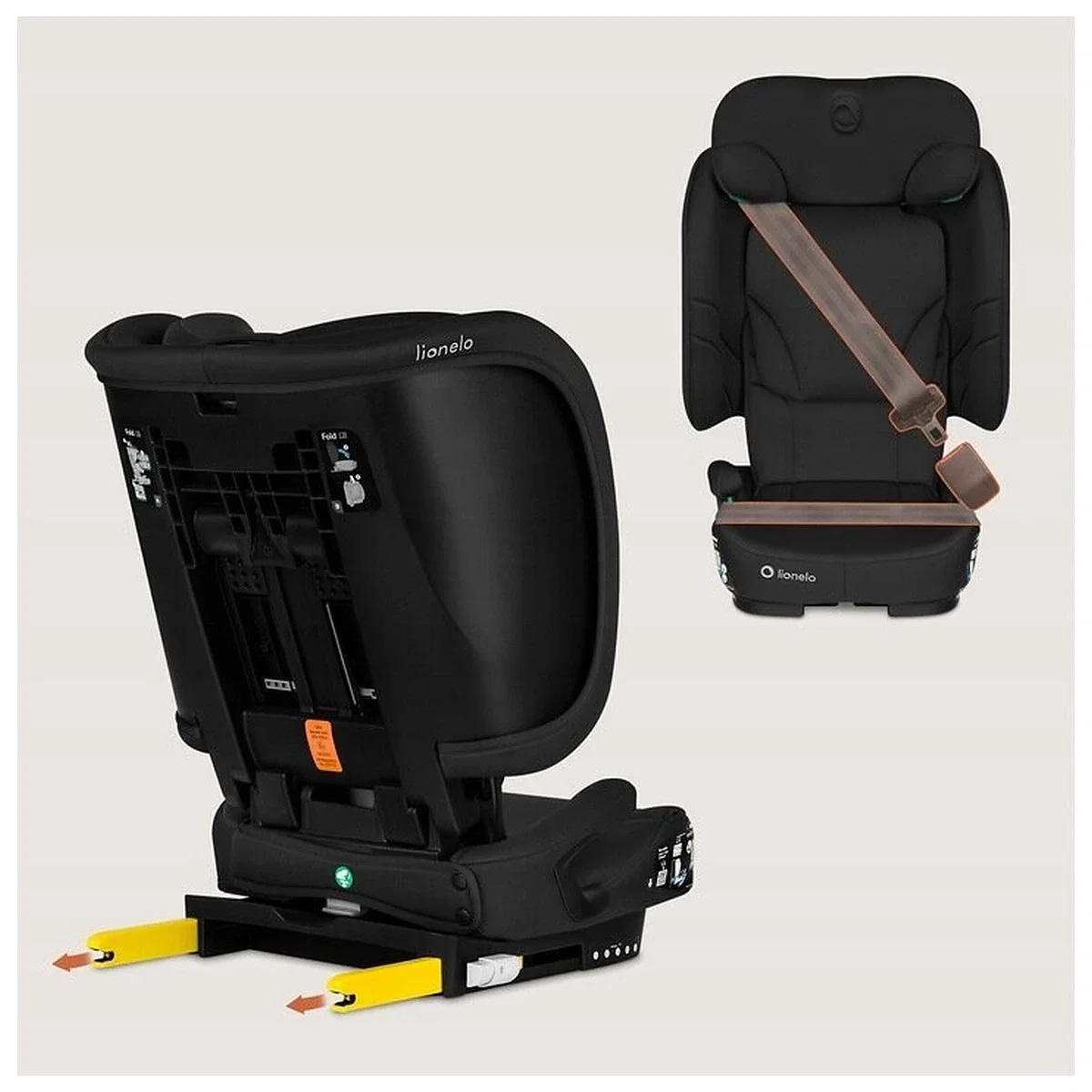Scaun auto pliabil, Lionelo, Orin, i-Size, 100-150 cm, Isofix+Top Tether, Husa transport, Negru Carbon [13]