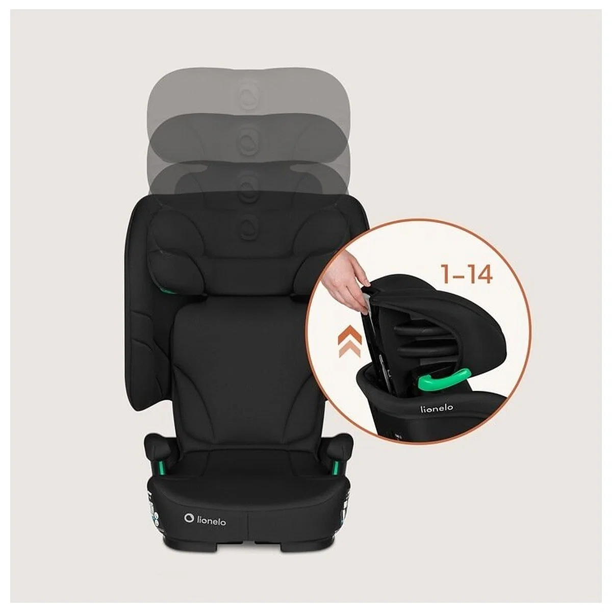 Scaun auto pliabil, Lionelo, Orin, i-Size, 100-150 cm, Isofix+Top Tether, Husa transport, Negru Carbon [15]