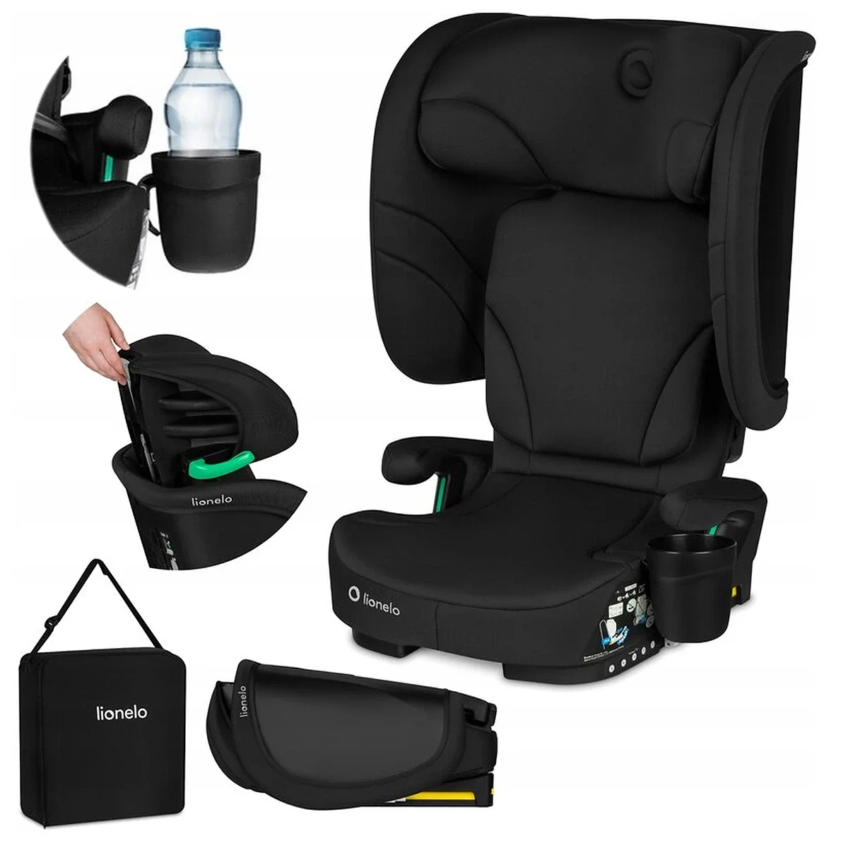 Scaun auto pliabil, Lionelo, Orin, i-Size, 100-150 cm, Isofix+Top Tether, Husa transport, Negru Carbon [5]
