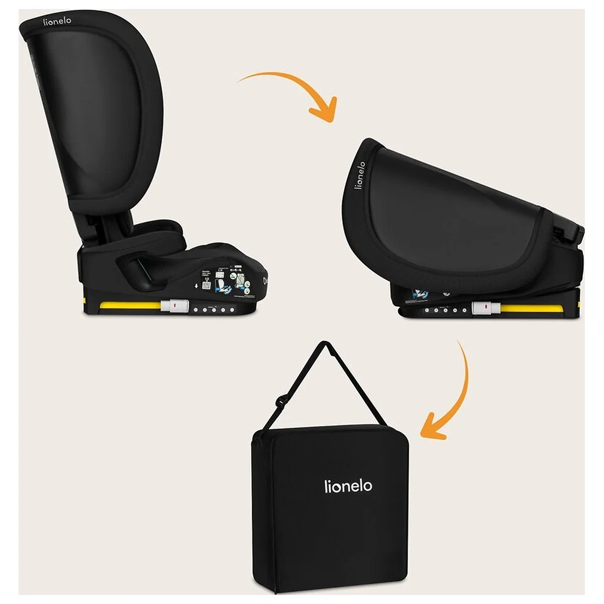 Scaun auto pliabil, Lionelo, Orin, i-Size, 100-150 cm, Isofix+Top Tether, Husa transport, Negru Carbon [2]