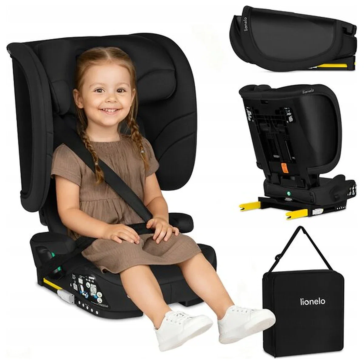 Scaun auto pliabil, Lionelo, Orin, i-Size, 100-150 cm, Isofix+Top Tether, Husa transport, Negru Carbon [1]