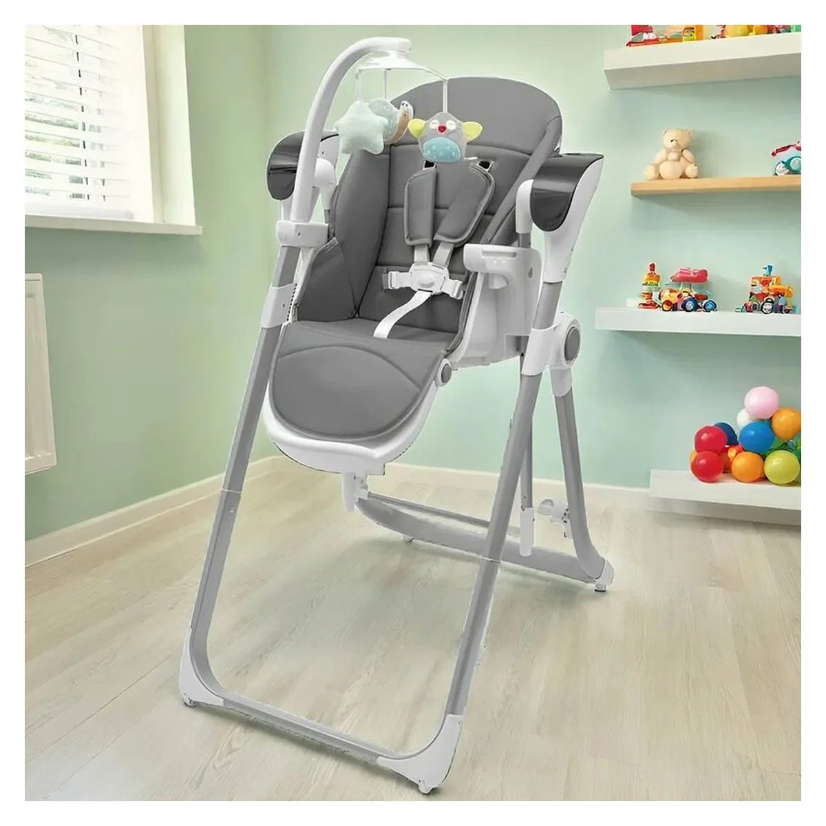 Scaun de masa 2 in 1, New Baby, Smart, leagan , telecomanda, 5 viteze de leganare, melodii si jucarii, 0-36 luni, Grey [1]