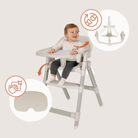 Scaun de masa, Lionelo, Matt, 3 in 1, Pliabil, Cu tava detasabila, Cu centuri de siguranta in 5 puncte, Suport pentru picioare si sezut reglabile, Pana la 110 kg, 6 luni - adult, Bej [22]