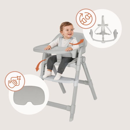 Scaun de masa, Lionelo, Matt, 3 in 1, Pliabil, Cu tava detasabila, Cu centuri de siguranta in 5 puncte, Suport pentru picioare si sezut reglabile, Pana la 110 kg, 6 luni - adult, Gri [22]