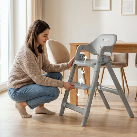 Scaun de masa, Lionelo, Matt, 3 in 1, Pliabil, Cu tava detasabila, Cu centuri de siguranta in 5 puncte, Suport pentru picioare si sezut reglabile, Pana la 110 kg, 6 luni - adult, Gri [18]