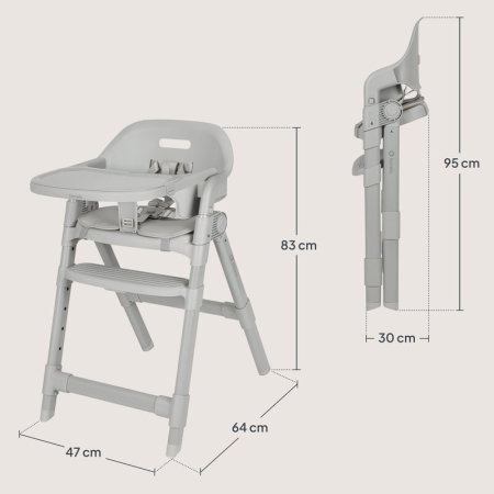 Scaun de masa, Lionelo, Matt, 3 in 1, Pliabil, Cu tava detasabila, Cu centuri de siguranta in 5 puncte, Suport pentru picioare si sezut reglabile, Pana la 110 kg, 6 luni - adult, Gri [24]