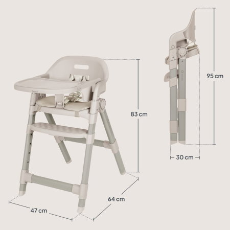 Scaun de masa, Lionelo, Matt, 3 in 1, Pliabil, Cu tava detasabila, Cu centuri de siguranta in 5 puncte, Suport pentru picioare si sezut reglabile, Pana la 110 kg, 6 luni - adult, Bej [24]