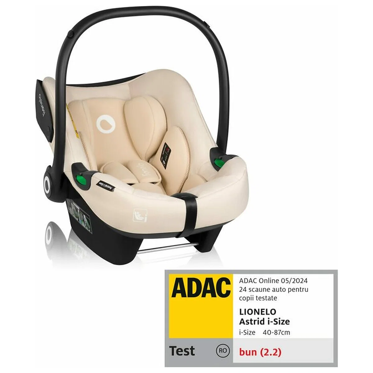 Scoici auto - Scoica auto, Lionelo, i-Size Astrid, 0-13 Kg, 40-87 cm, Testat ADAC, Bej