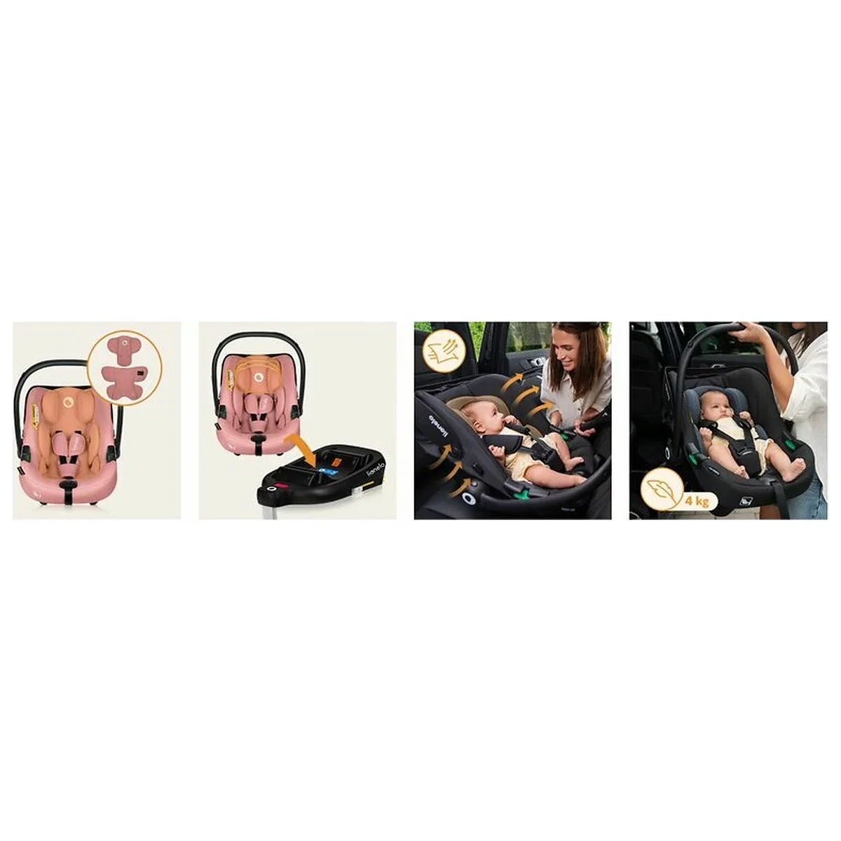 Scoica auto, Lionelo, i-Size Astrid, 0-13 Kg, 40-87 cm, Testat ADAC, Roz [20]