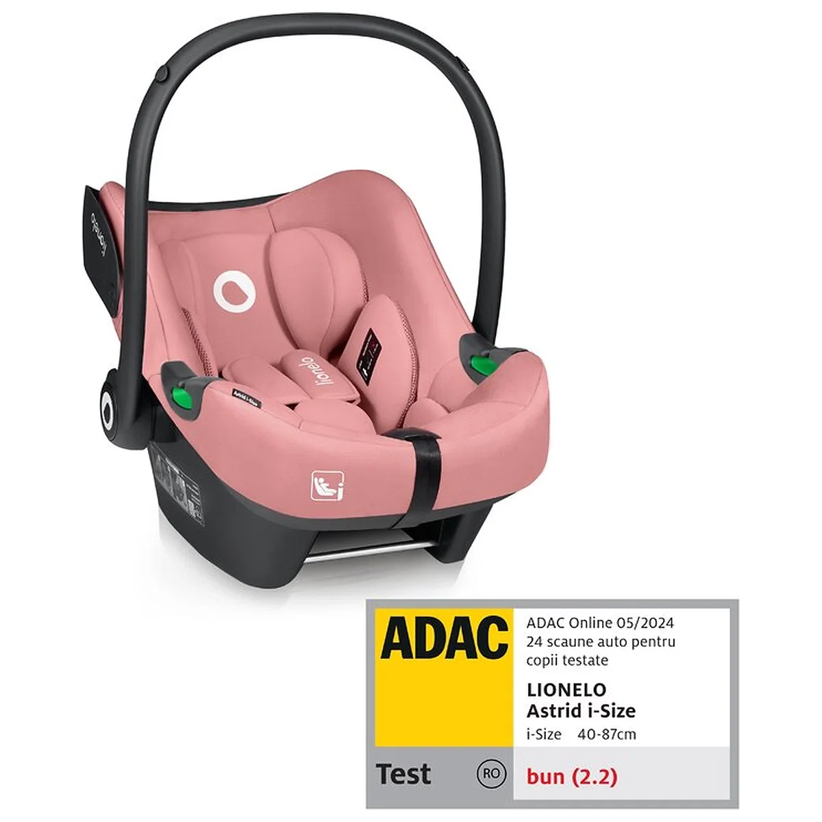 Scoici auto - Scoica auto, Lionelo, i-Size Astrid, 0-13 Kg, 40-87 cm, Testat ADAC, Roz