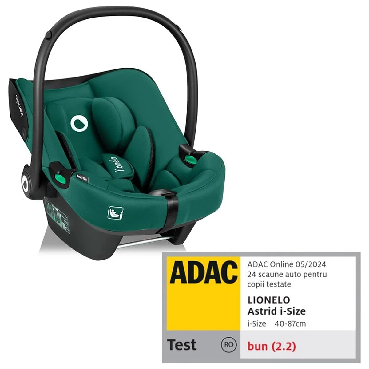 Scoici auto - Scoica auto, Lionelo, i-Size Astrid, 0-13 Kg, 40-87 cm, Testat ADAC, Verde