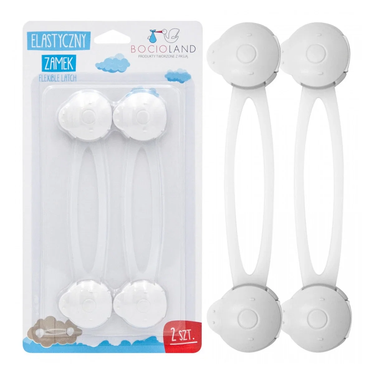 Set 2 sisteme de siguranta multifunctionale, Flexibile, pentru sertare/dulapuri/frigider, Alb Bocioland [1]