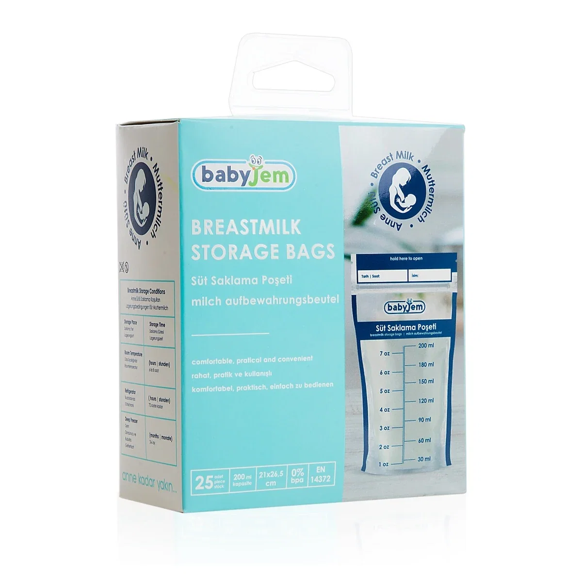 Pentru mami - Set 25 pungi pentru stocarea laptelui matern BabyJem 0luni +