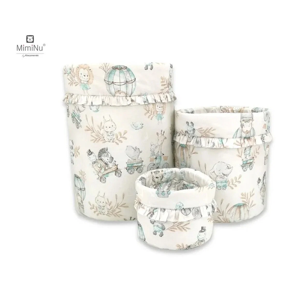 Set 3 cosuri rotunde, MimiNu, Dimensiuni 50x35 cm, 35x30 cm, 19x23 cm, bumbac, Zoo on Bikes Nugat [2]