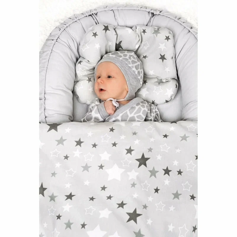Set 3 piese, New Baby, Baby Nest, Cu paturica si pernuta, Grey stars 3 luni [2]