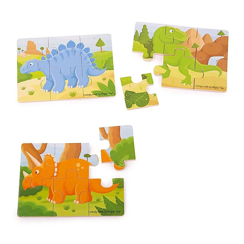 Set 3 puzzle din lemn - Dinozauri BIGJIGS Toys 2 ani+ [1]