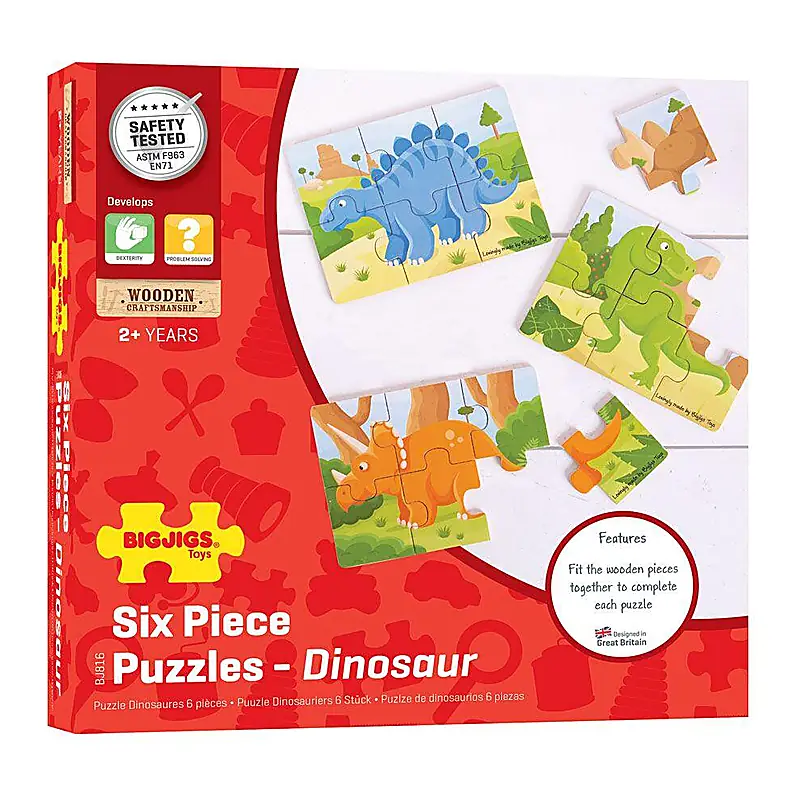 Set 3 puzzle din lemn - Dinozauri BIGJIGS Toys 2 ani+ [4]