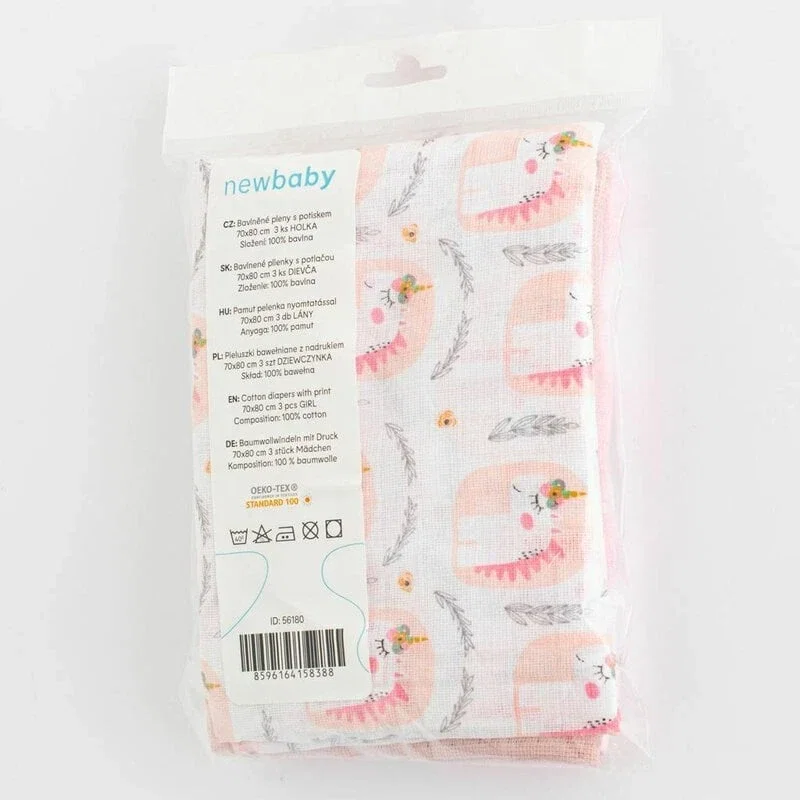 Set 3 scutece, New Baby, Multifunctionale, bumbac 100%, 70x80 cm, Girl 0 luni+ [6]