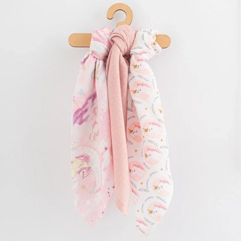 Museline si scutece - Set 3 scutece, New Baby, Multifunctionale, bumbac 100%, 70x80 cm, Girl 0 luni+