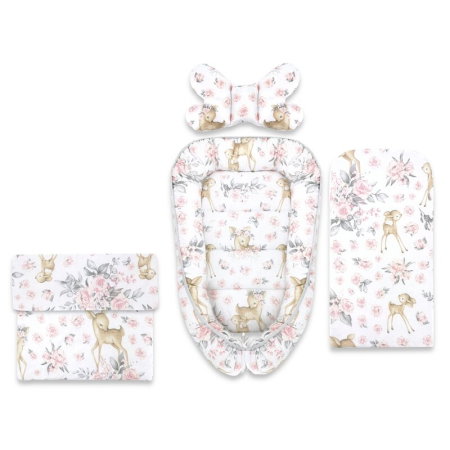 Somnul celor mici - Set 4 in 1 Cosulet bebelus, MimiNu, Baby Cocoon 75x55 cm, Husa bumbac, Din bumbac certificat Oeko Tex Standard 100, Cu