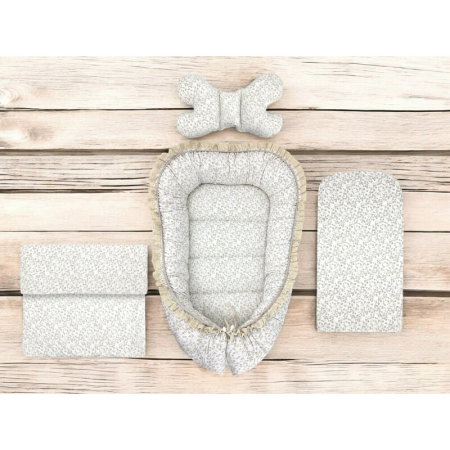 Set 4 in 1 Cosulet bebelus, MimiNu, Premium, Baby Cocoon 75x55 cm, Cu volanase si dantela, Din bumbac certificat Oeko [2]