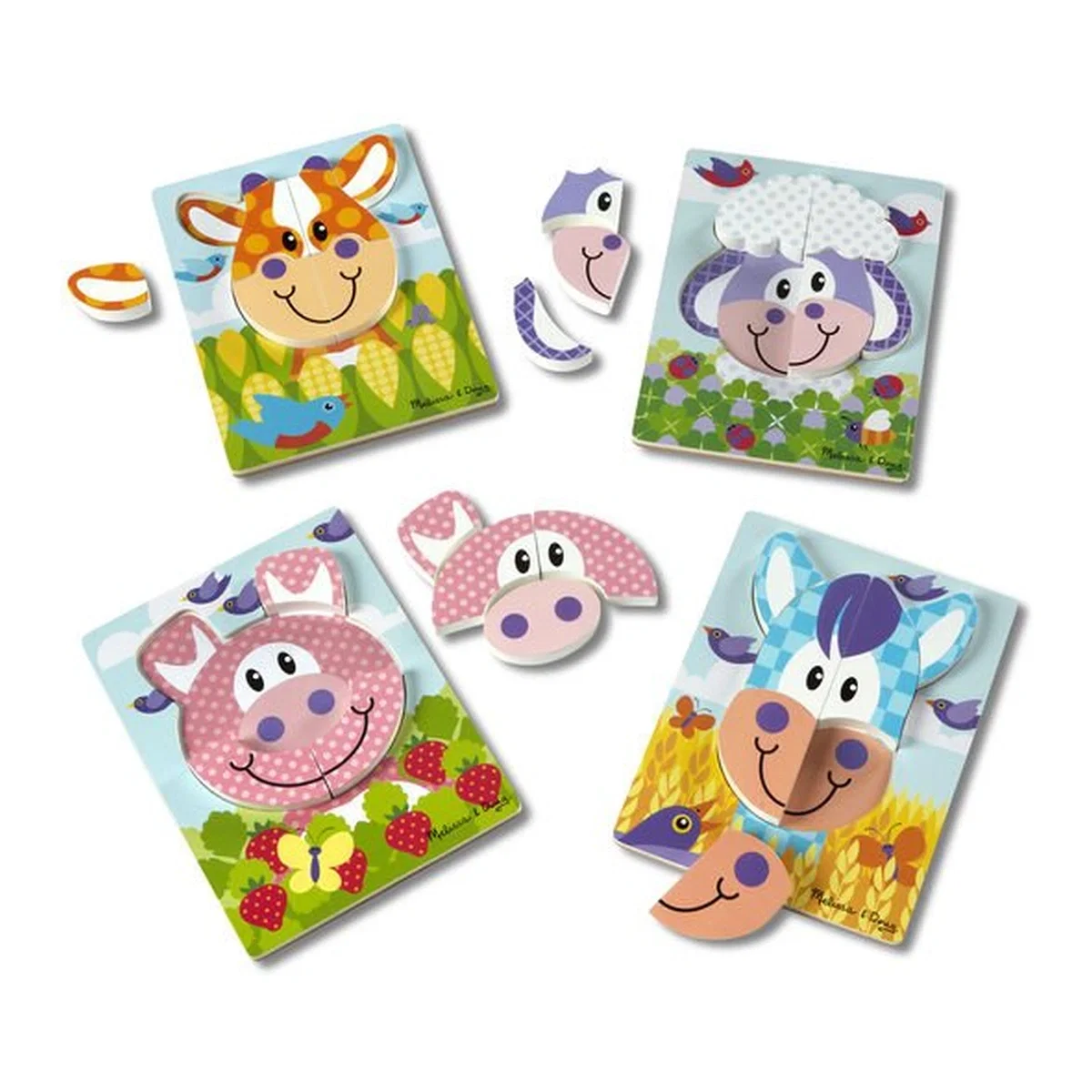 Jucarii din lemn - Set 4 puzzle Animale domestice - Melissa & Doug 24 luni