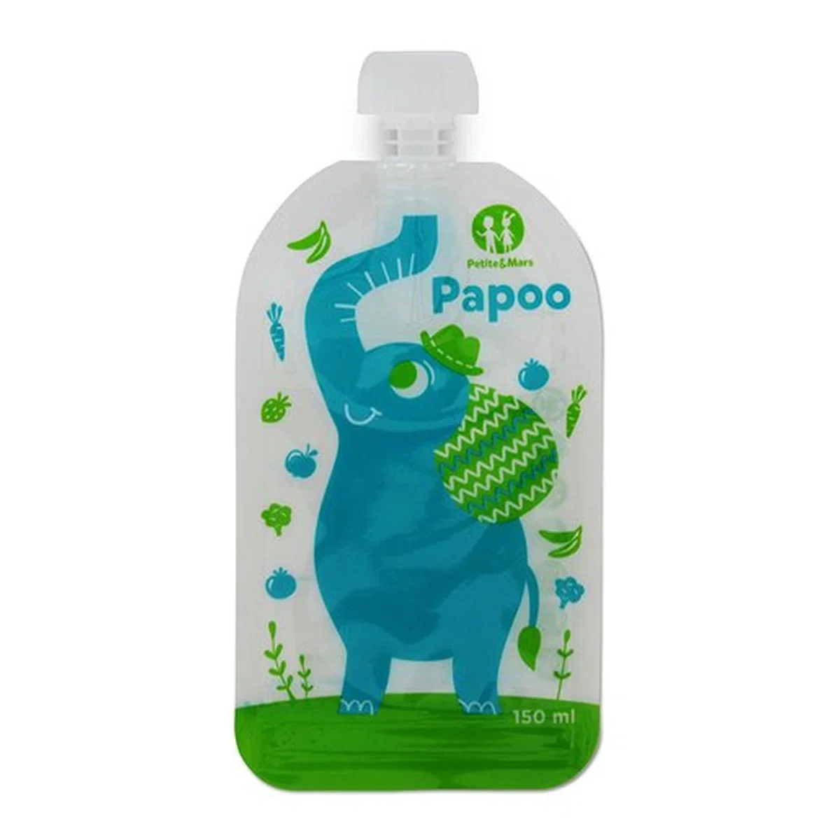 Set 6 pungi reutilizabile pentru hranire cu elefantei Papoo Albastru Petite&Mars 6 luni+ [1]