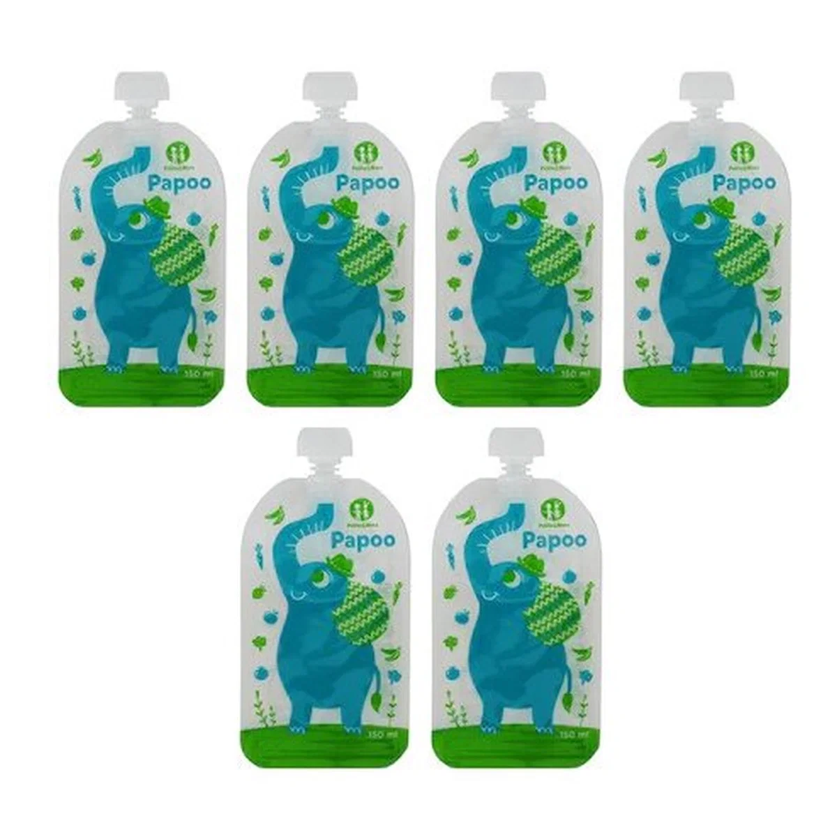 Ora mesei - Set 6 pungi reutilizabile pentru hranire cu elefantei Papoo Albastru Petite&Mars 6 luni+