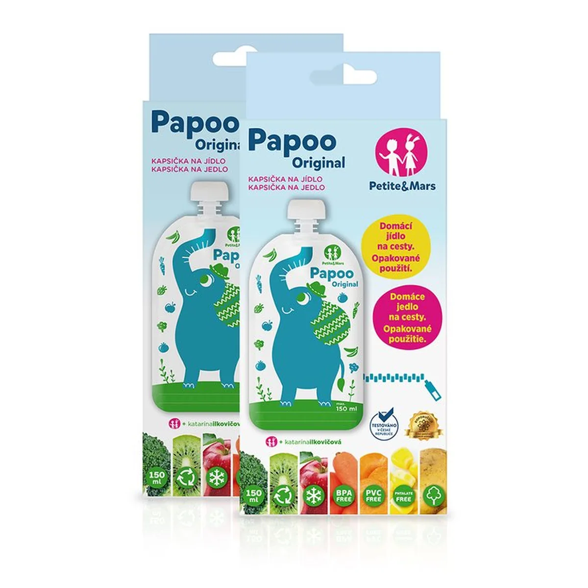 Set 6 pungi reutilizabile pentru hranire cu elefantei Papoo Albastru Petite&Mars 6 luni+ [3]
