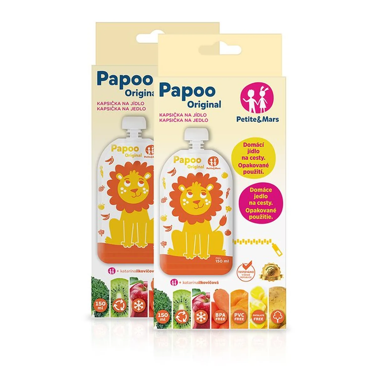 Set 6 pungi reutilizabile pentru hranire cu leuti Papoo Portocaliu Petite&Mars 6 luni+ [2]