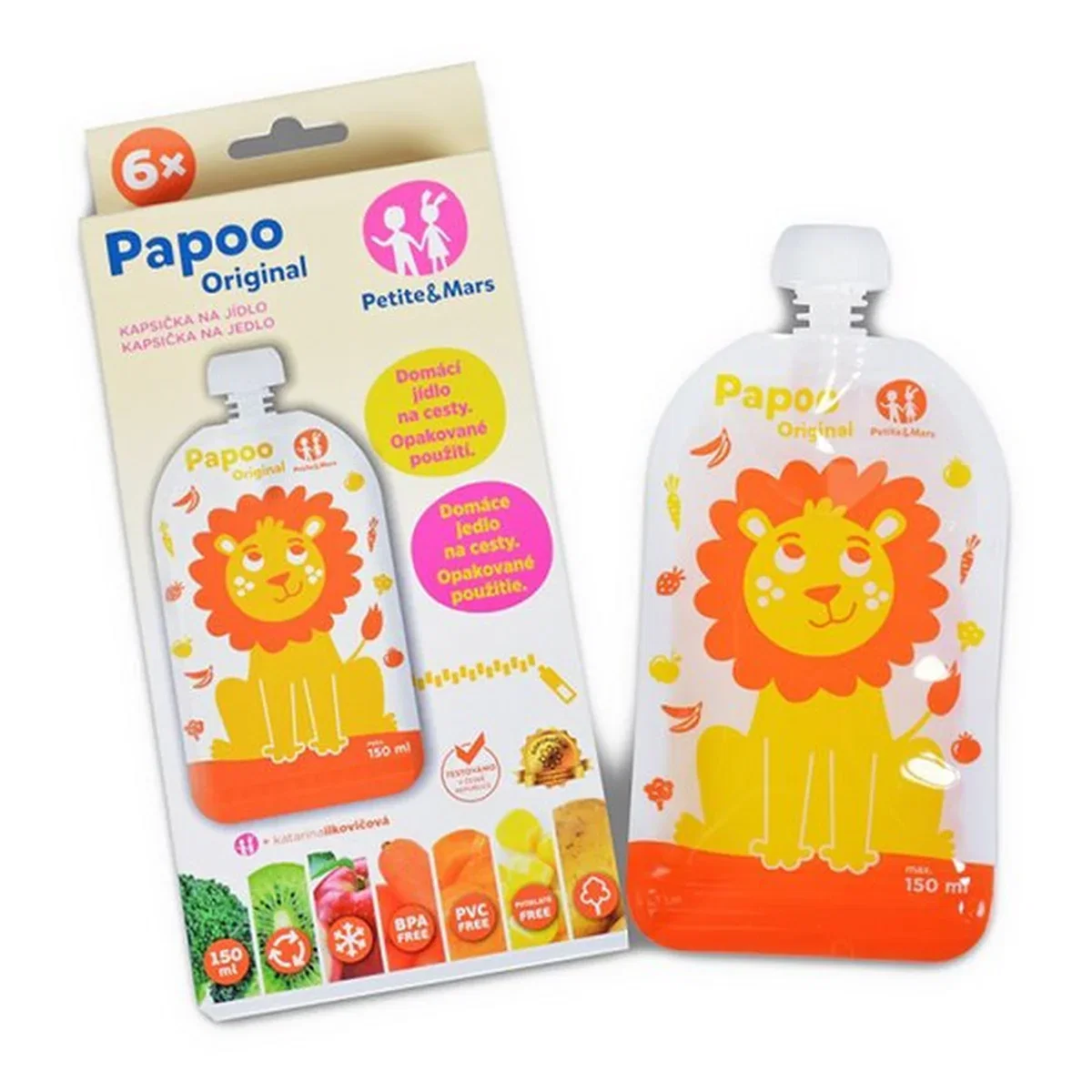 Set 6 pungi reutilizabile pentru hranire cu leuti Papoo Portocaliu Petite&Mars 6 luni+ [1]
