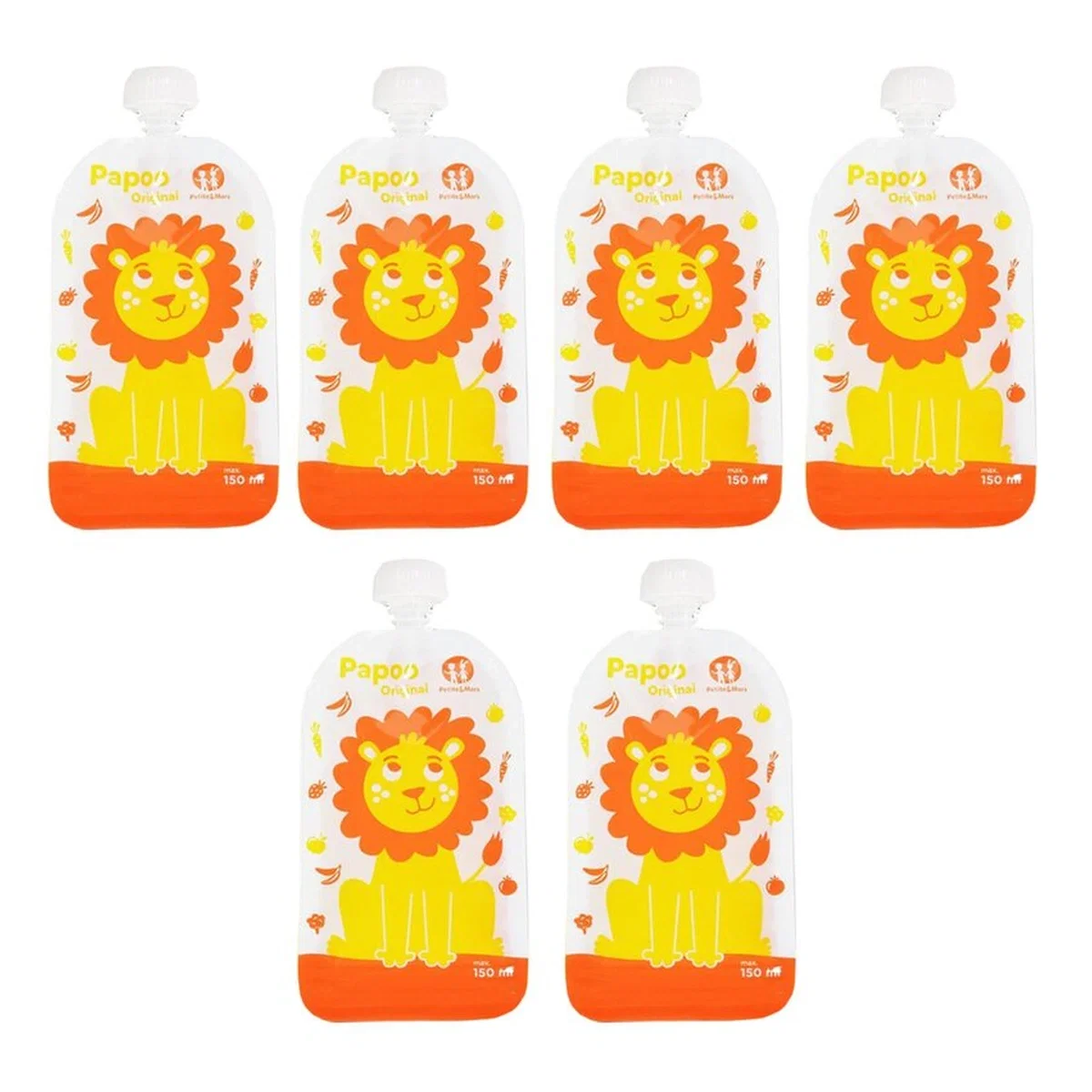 Ora mesei - Set 6 pungi reutilizabile pentru hranire cu leuti Papoo Portocaliu Petite&Mars 6 luni+