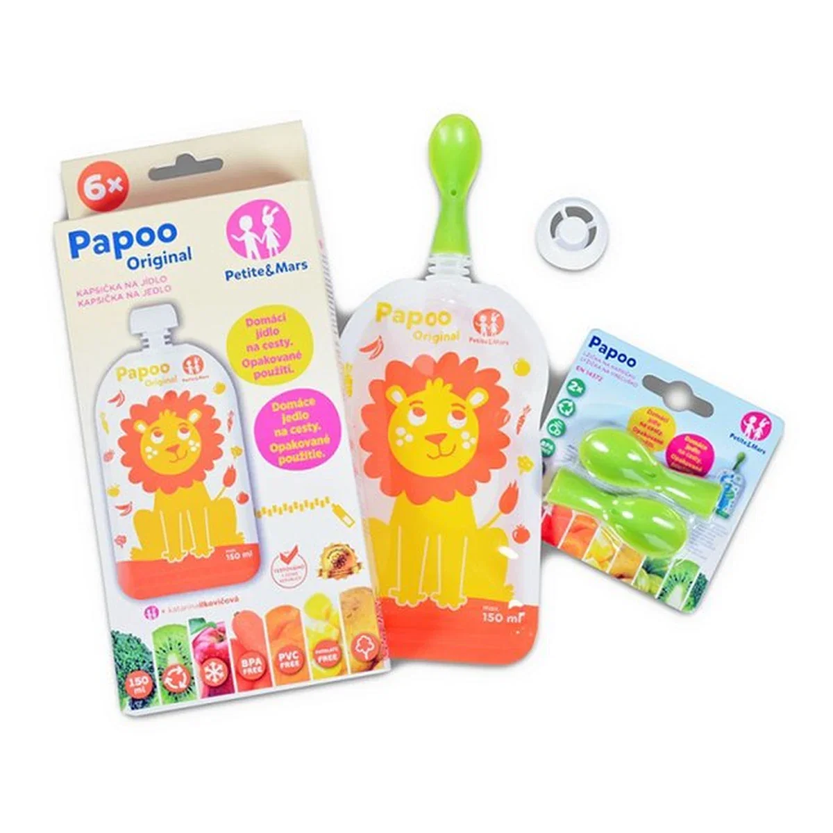 Set 6 pungi reutilizabile pentru hranire cu leuti Papoo Portocaliu Petite&Mars 6 luni+ [5]