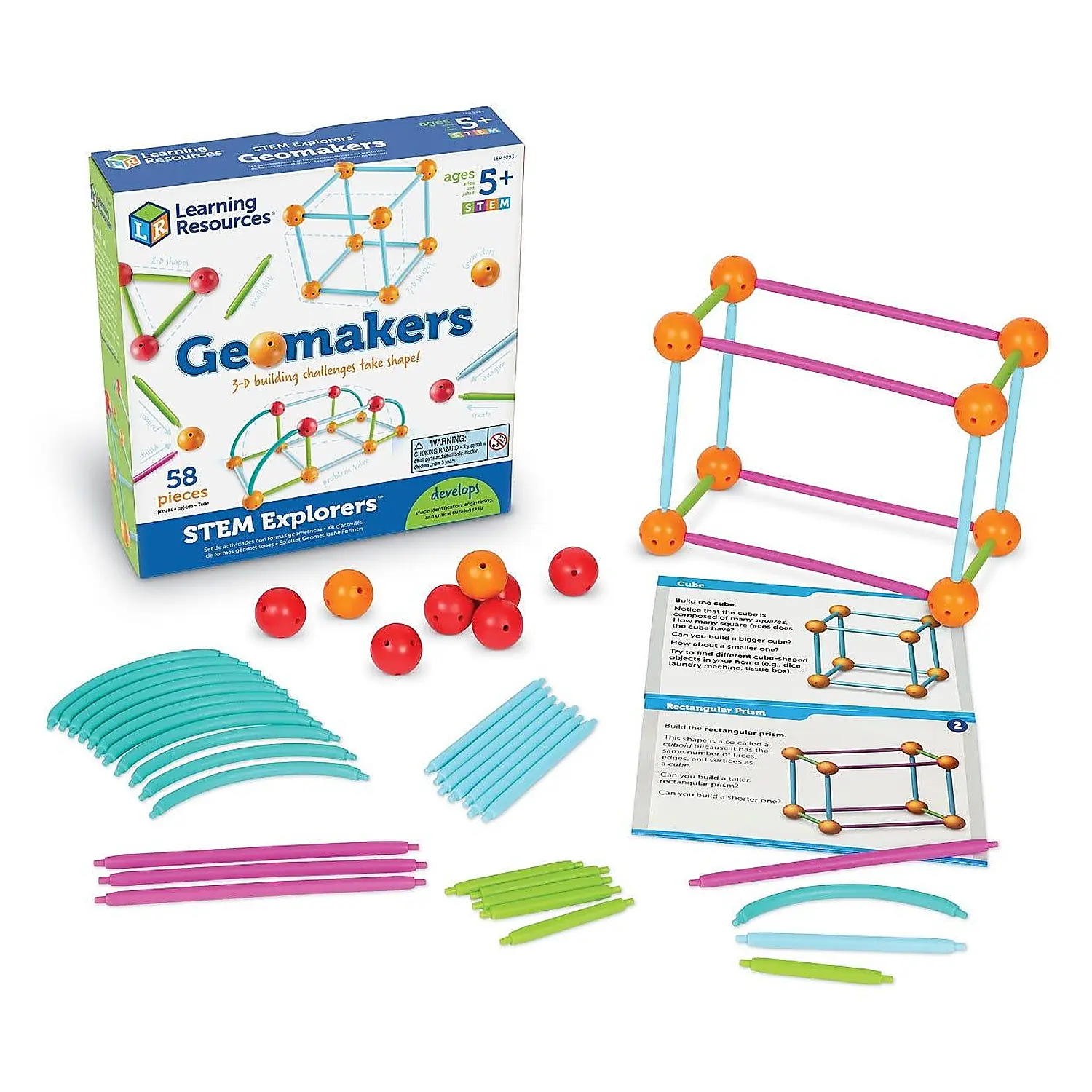 Constructii, cuburi, forme si culori - Set constructie - Forme 3D - Explorers Learning Resources 9 ani