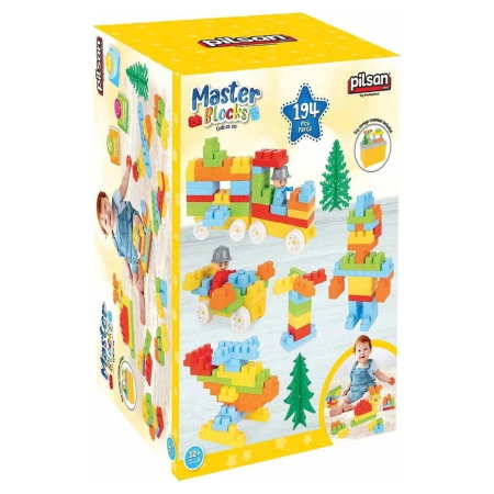 Constructii, cuburi, forme si culori - Set constructie Pilsan Master Blocks 194 piese 1 an +