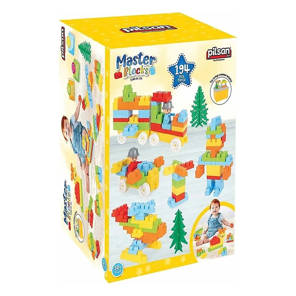 Constructii, cuburi, forme si culori - Set constructie Pilsan Master Blocks 194 piese 1 an +