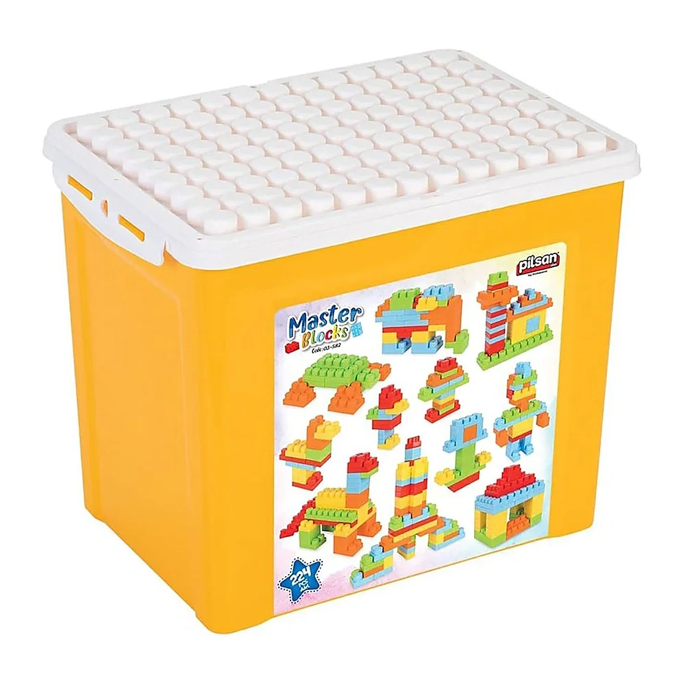 Constructii, cuburi, forme si culori - Set constructie Pilsan Master Blocks 224 piese galben 1 an