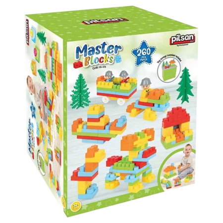 Constructii, cuburi, forme si culori - Set constructie Pilsan Master Blocks 260 piese 1 an +