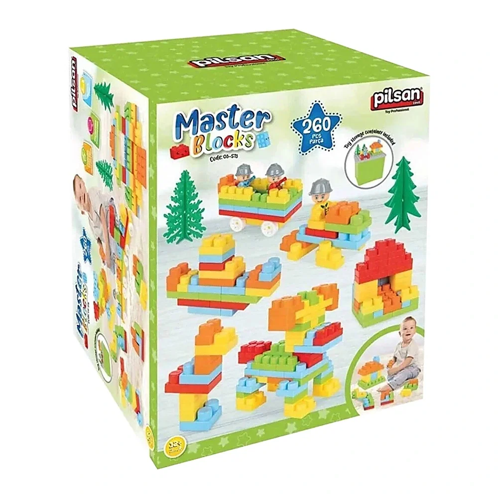 Constructii, cuburi, forme si culori - Set constructie Pilsan Master Blocks 260 piese 1 an +