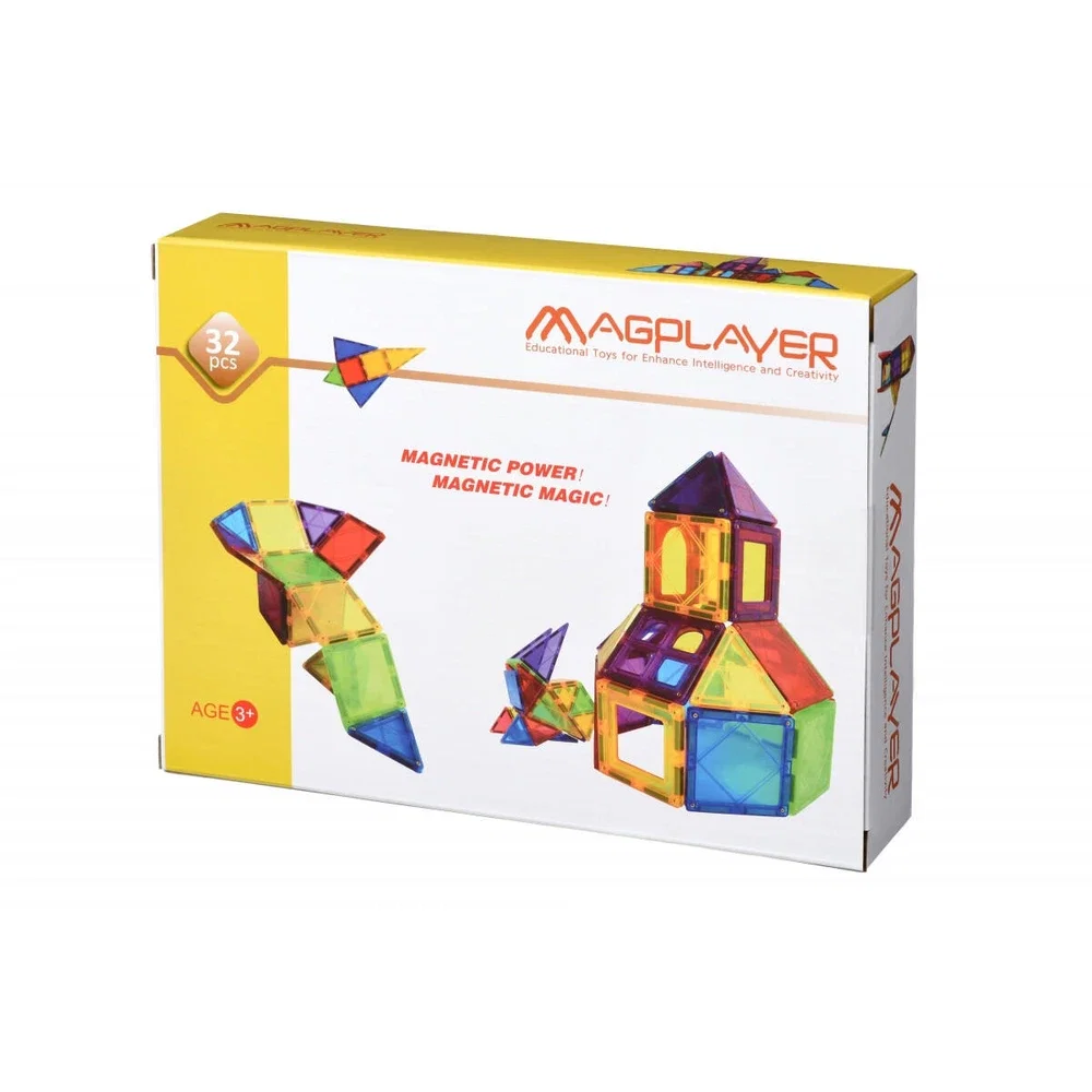 Constructii, cuburi, forme si culori - Set de constructie magnetic - 32 piese MAGPLAYER 10 ani