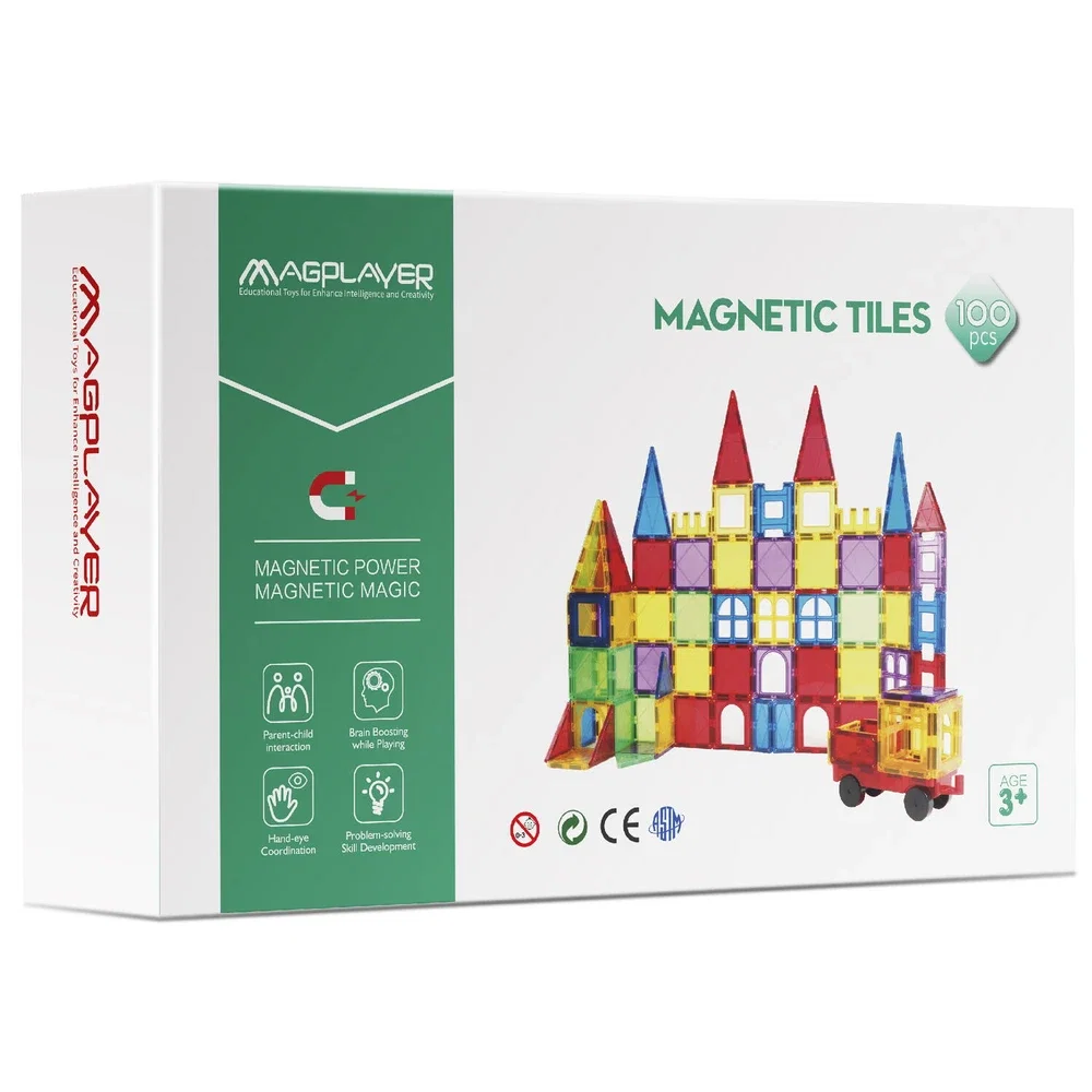 Constructii, cuburi, forme si culori - Set de constructie magnetic 3D - 100 piese MAGPLAYER 10 ani