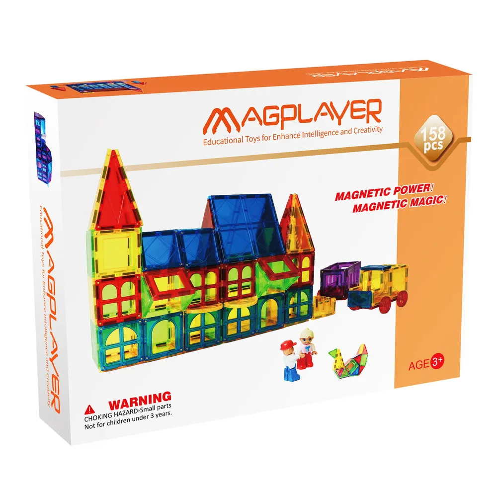 Constructii, cuburi, forme si culori - Set de constructie magnetic 3D - 158 piese MAGPLAYER 10 ani