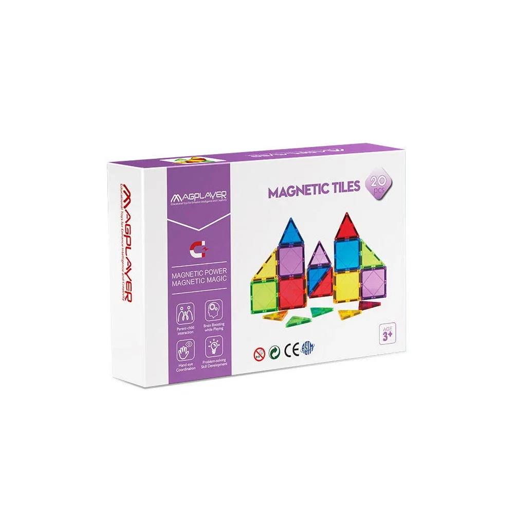 Constructii, cuburi, forme si culori - Set de constructie magnetic 3D - 20 piese MAGPLAYER 10 ani